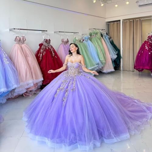 Mauuwy Shiny Princess Quinceanera Dresses 2024 Floral Appliques Lace-up Corset Off Shoulder Prom Vestidos De 15 Anos YMX1693