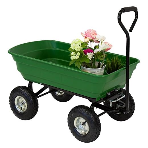 Kinsunny Garden Dump Cart with Steel Frame Pneumatic Tires, 600-Pound Heavy-Duty Wagon Carrier for Outdoor Lawn Riding Yard, Green