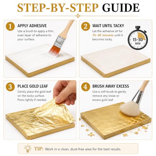 Image of Gold Leaf Kit, Gold Leaf Sheet 100 pc, and Gilding Adhesive 50ml Water Based Adhesive for Arts, Craft, Painting, Furniture and Decoration