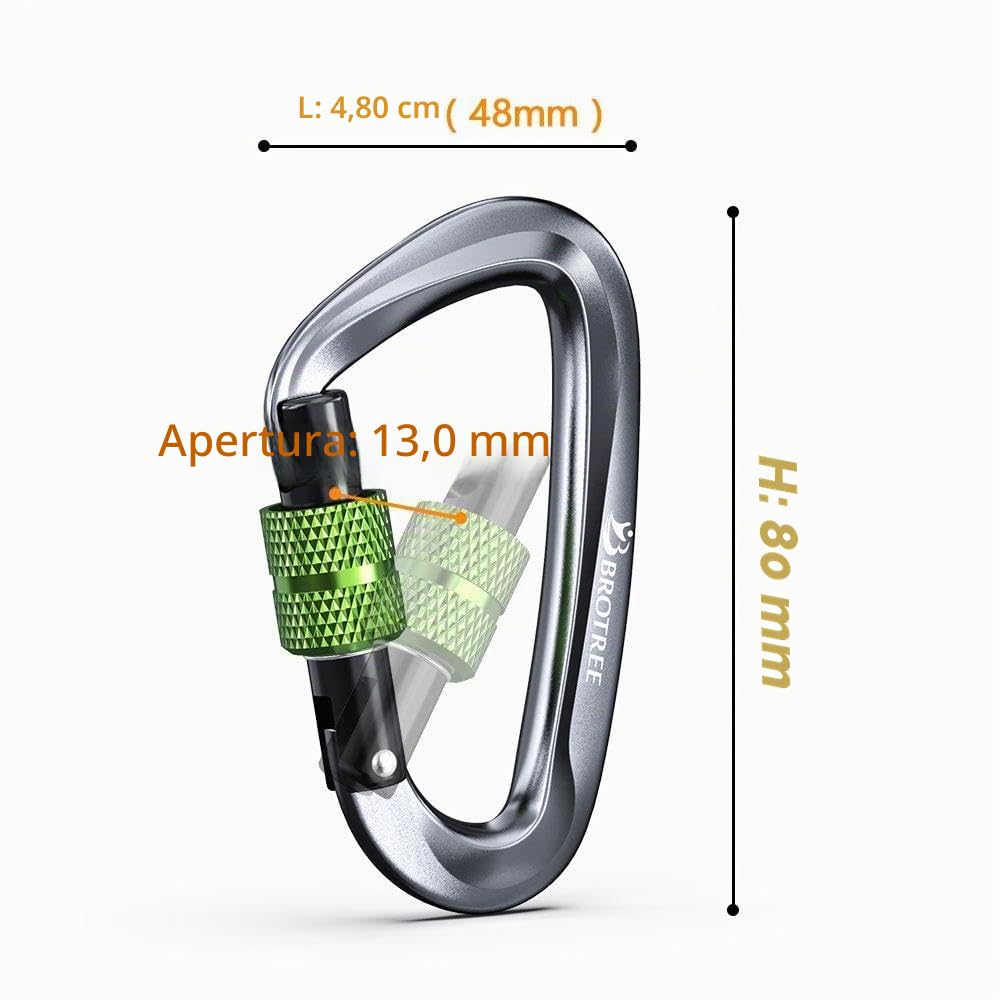 Brotree Moschettone a Vite Multiuso 12KN (1200 kg) Pesante Moschettoni Tipo D Alluminio per Amaca, Borse, Zaino, Campeggio, Altalena