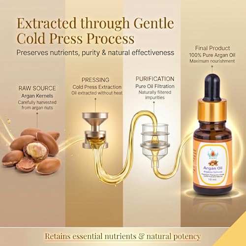 Image of KUNJ Argan Oil 10ml | 100% Pure & Natural Cold Pressed Moroccan Argan Oil | Undiluted Oil for Hair Nourishment, Skin Hydration, Face Care & DIY Beauty Use