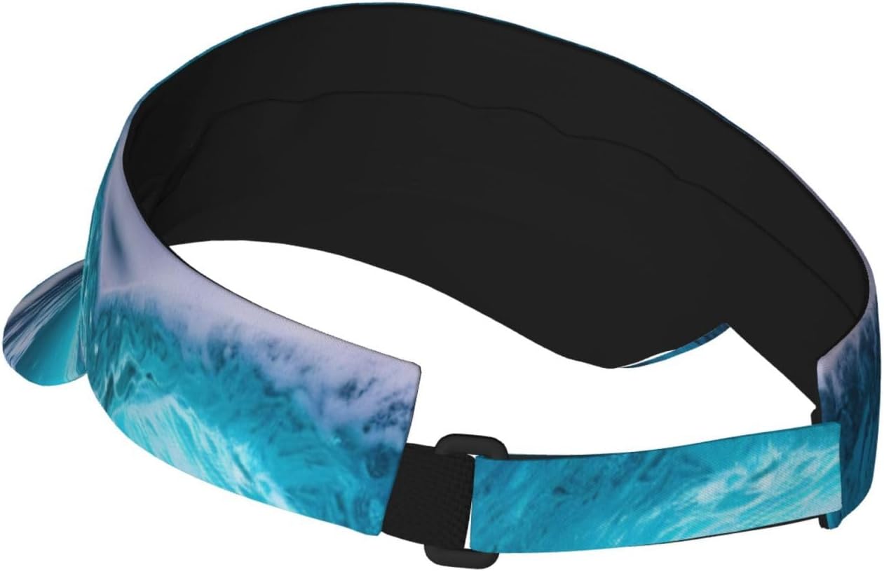Blue Ocean Wave Print Sports Sun Visor Hats Adjustable Running Golf Tennis Sun Cap for Women Men Black