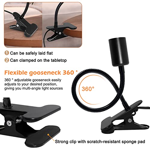 Pnliarn 2 Pack Desk Clamp Light Socket,E26/E27 Clip Lamp Holder With 220 Cm Cord,360 Degrees Clip On Desk With 35Cm Aluminum Gooseneck,Clamp Light Bulb Holder,Home Lighting (Black) #TOP3