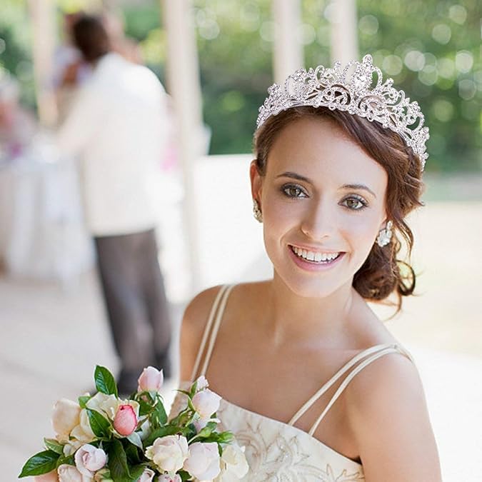 CARTSHOPPER Queen Crown of Silver Crystal Tiara Crowns for Bridal Women Girls Wreath Headpiece Princess Elegant Crown Bridal Wedding Prom Birthday Party Headbands for Women Hair Accessories. 3