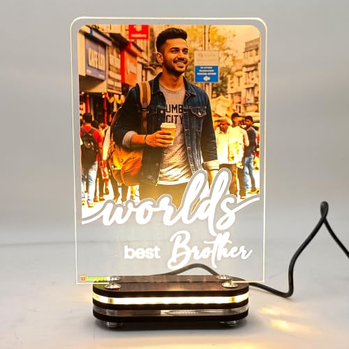 Image of lampees Personalised 3D Worlds Best Brother Custom Photo LED Lamp, 18x13 cm | HD UV Photo Print, Warm White LED, USB Powered, Wood & Acrylic Base, 4mm Acrylic Panel