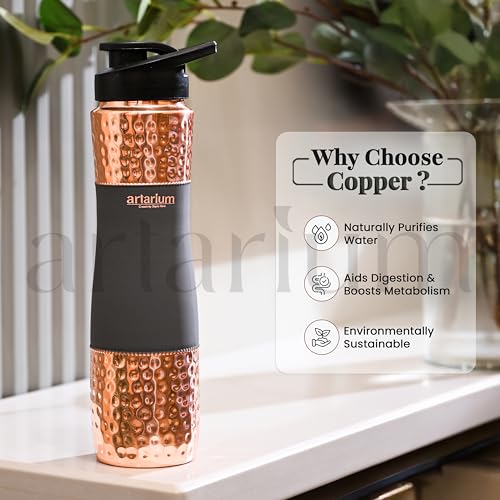 Image of Artarium Sipper Bottle 100% Pure Copper Water Bottle Leak Proof Protection Durable & Rust Proof Copper Bottle With Added Health Benefits (Sipper Water Bottle Gray 1 Litre)