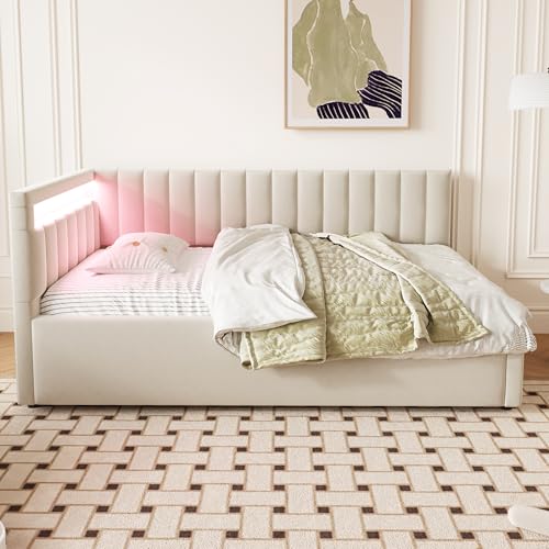 Generisch Cama tapizada Sofá cama 90 x 200 cm, con almacenamiento hidráulico y almacenamiento hidráulico, diseño clásico de rayas verticales, cabeceros laterales con posiciones intercambiables, somier