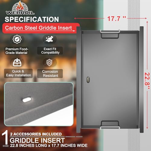 Image of Flat Top Griddle Insert for Napoleon Rogue 425 Series, Carbon Steel Griddle Plate Replacement for Napoleon R425, R425-1, R425-2, 425SB, COS425SBPK, R425NSS, R425SIB, Replace Part S83013, 22.8''X17.7''