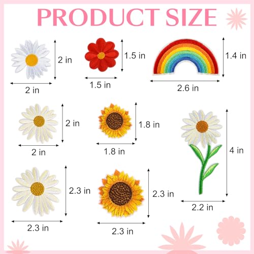 Coopay 36 Pieces Sunflower Iron/Sew On Patches Daisy Flower Cute Rainbow Embroidered Applique Patches For Clothing Large Colorful Decorative Daisy Patches For Clothes Dress Hat Jeans Diy thumb #2
