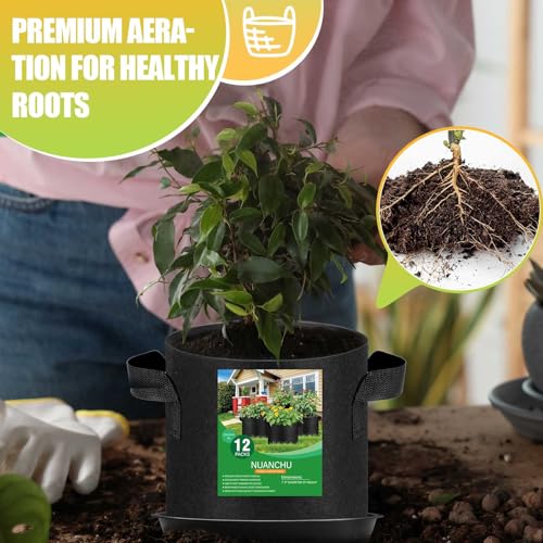 Image of Funnymoom 12 Set 2 Gallon Grow Bag Fabric Plant Pot with Saucer and Handles