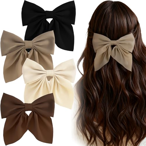 4 Piezas de Lazos para el Cabello para Mujeres, Clips de Pelo con Cinta de Satén, Accesorios de Peluquería para Bodas y Navidad (Negro, Blanco, Marrón oscuro, Marrón claro) miniatura 1