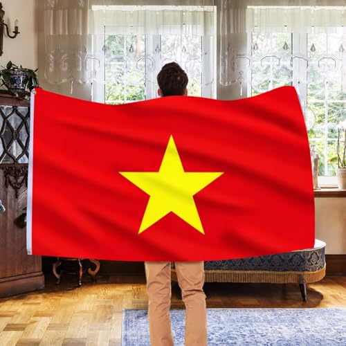 Image of AhfuLife Vietnam Flag 5ft x 3ft for Party Decorations, 2 Pcs Large Vietnamese Flag Polyester Double Side with Brass Eyelets for National Day Garden Street