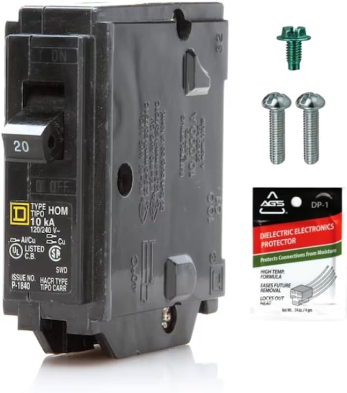 Genuine Square D HOM120 20 Amp Single Pole Circuit Breaker Kit | Plug-On Replacement for Homeline Load Center Panel Box, UL Listed, 20A, 120V, 10kAIC, 20Amp, 1 Pole HOM Breaker, 1 Pack