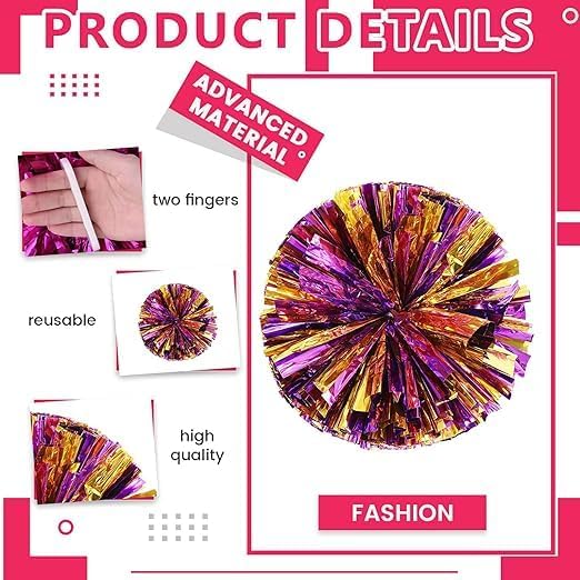 Metallic Cheerleading Pom Poms, 20Pcs Cheer Pom Pom,Cheerleaders Cheer Pom Poms with Baton Handle, Cheering Squad Hand Flower