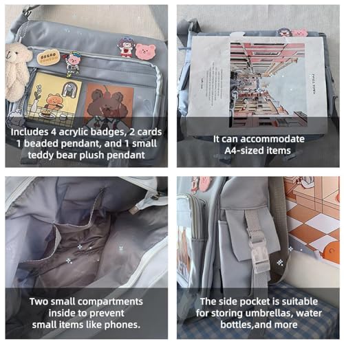 Kawaii Crossbody Ita Bag for Women with Pin & Plush Bear - Japanese Messenger Bags Y2K Shoulder Backpack4