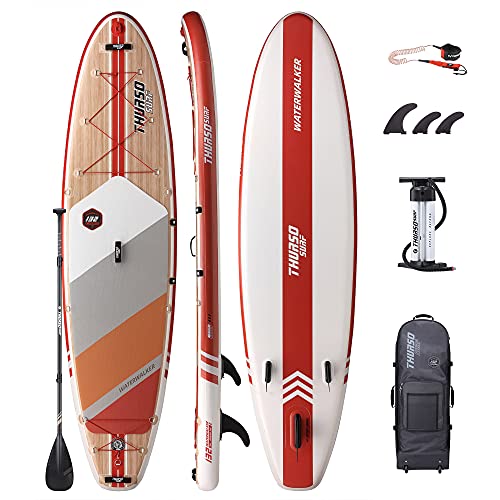 THURSO SURF Inflatable Stand Up Paddle Board All-Around SUP Waterwalker 132 11'Ã—32''Ã—6'' Deluxe Package | Carbon Shaft Paddle | Roller Backpack | Dual Chamber Pump | Coiled Leash (Crimson)