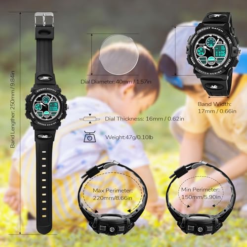 Image of Dayllon Boys Watch,Kids Watch for 5-15 Year Old Boys,Digital Sport Outdoor Multi Function Waterproof with LED Alarm Calendar Analog Watch for Kids Gifts