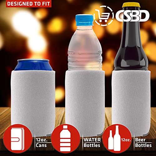 Csbd Beer Can Coolers Sleeves, Soft Insulated Reusable Drink Caddies For Water Bottles Or Soda, Collapsible Blank Diy Customizable For Parties, Events Or Weddings, Bulk 50 Pack (White) #TOP3