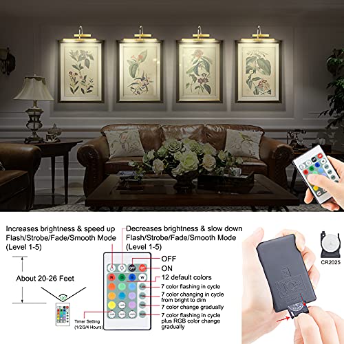Hongut Wireless Painting Lights With Remote, Rechargeable Picture Light, 28 Leds Rotatable Light Head With 12 Color Changing, Dimmable Display Light With Timer For Frame, Portrait, Art, Dartboard-Gold #TOP3