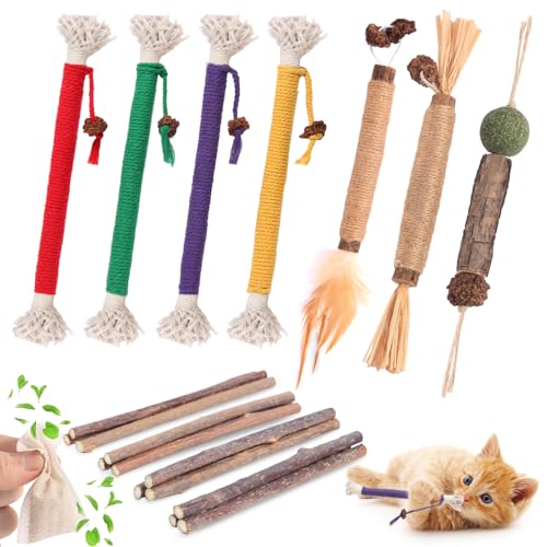 Kyouki Cat Toys Cat Chew Toys, Silvervine Sticks Catnip Rope Toys for Cats Teeth Cleaning, Kitten Dental Care, Kitty for Indoor Cats Increase Appetite,Enhances Oral & Dental Health (20 Pack)