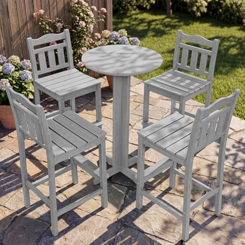Image of Outdoor Bar Stools Set of 4, HDPE Adirondack Bar Chairs with Backs, All-Weather High Top Patio Chairs, Heavy Duty Armless Bar Height Chair for Balcony, Garden, Deck (Slate Grey, 4pcs Set)