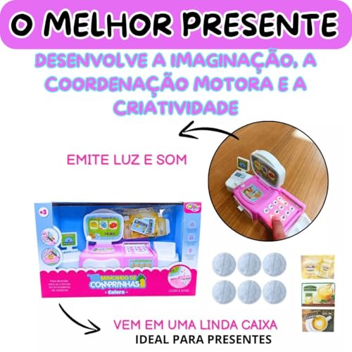 Brinquedo Caixa Registradora COM GAVETA E BALANÇA + MOEDAS + CAIXINHAS + CARTÃO Mini Mercado Luz E S
