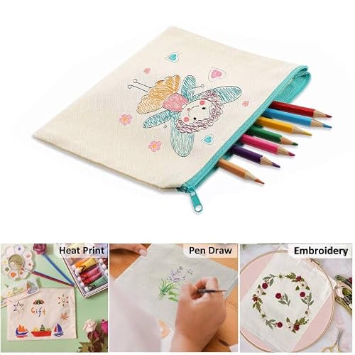 Trousse À Crayons en Toile Blanche 10 Pièces Pour La Peinture, Cosmétiques et Bricolage - Adaptée Aux Voyages Scolaires De Bureau, 21 x 12 cm – vue 3