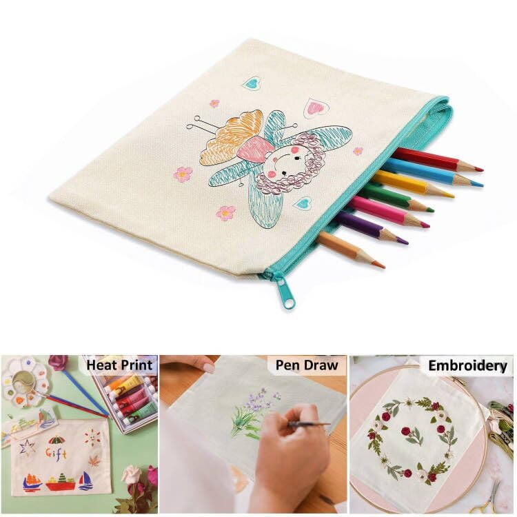 SIMEIXI Astuccio In Tela Bianco, Astuccio Da 10 Pezzi Per Dipingere, Astuccio Per Matite Vuoto Fai Da Te, Borsa Cosmetica In Tela,Adatto Per La Scuola Dell'ufficio Viaggi, 21 X 12 CM