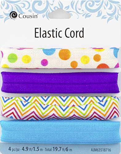 Cousin DIY Color Polka Dots, Zig-Zags Fold Over Elastic Wide Band Ribbon, Blue, Purple, Mix