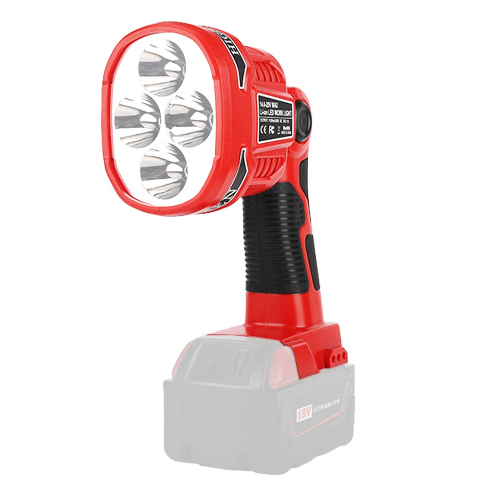 Hipoke 18V Tools Flashlight Portable Outdoor Long-Range Spotlight with USB 12W Cordless LED Work Light Compatible with Milwaukee M18 18V Power Tools Lithium Battery Searchlight(No Battery)