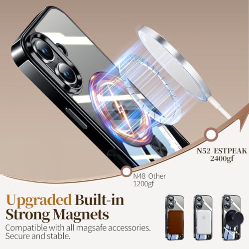 Image of ESTPEAK Titanium Black CD Mag-Stand Case for iPhone 16 Case with Invisible Magnetic Ring, [Fit for MagSafe] [Never Yellowing] Top Clear Phone Case Cover for iPhone 16 6.1 inch Men Women