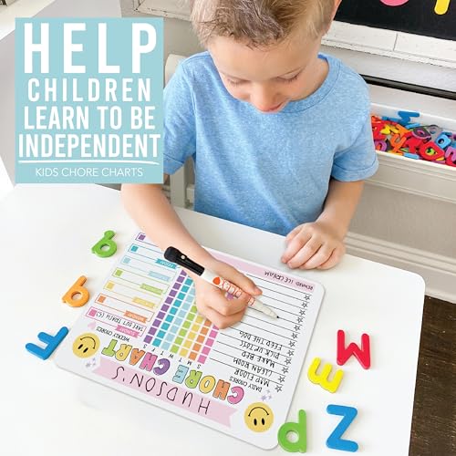 Image of Magnetic Chore Chart for Kids Dry Erase Reward Chart for Home and Classroom | Smiley Pink Reusable Behavior Charts for Kids at Home and School, Weekly Magnet Responsibility Tracker for Teens and Adults