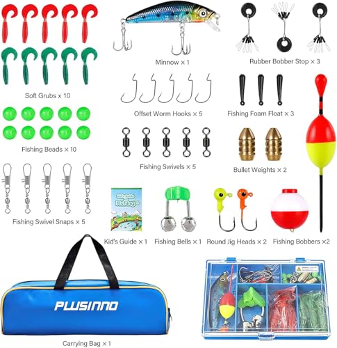 Image of PLUSINNO Kids Fishing Pole with Spincast Reel Telescopic Fishing Rod Combo Full Kits for Boys, Girls, and Adults(Black, 120cm 47.24In)
