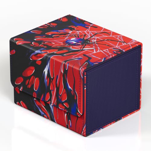 Image of Kabinka MTG Deck Box, Premium Printed Card Deck Box Holds 120+ Single Sleeved Cards, Leather TCG Deck Box with Magnetic Closure, Card Storage Box for MTG, TCG, CCG Cards (Red & Black)