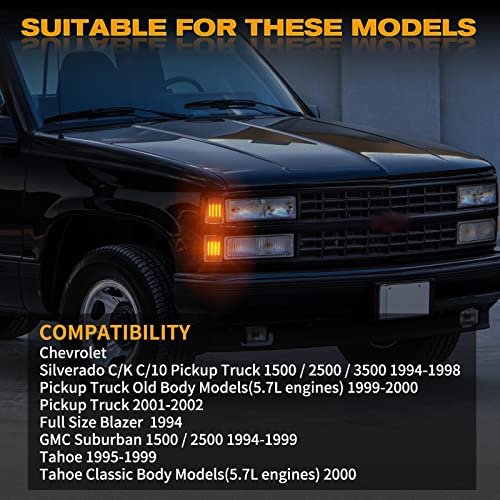 Popmotorz 4 Pack Led Front Corner Light Sequential Dynamic Side Marker Signal Light For Chevy C/K Series 1500 2500 3500 Chevy Tahoe/Chevy Suburban/Chevrolet Silverado 1994-1998 Pickup Truck #TOP1