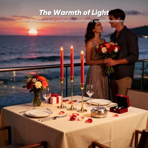 Image of Homemory 6 Pcs Real Wax Made Flameless Taper Candles with Remote and Timer, Red Battery Operated Candlesticks Flickering, 9.6 inch Led Taper Candles with Lifelike Flame for Xmas Home Date Decor