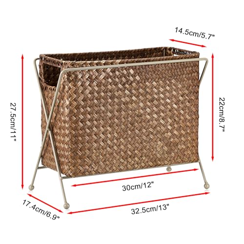 Revistero de hierba marina organizador de documentos rectangular soporte de mimbre para periódicos 4