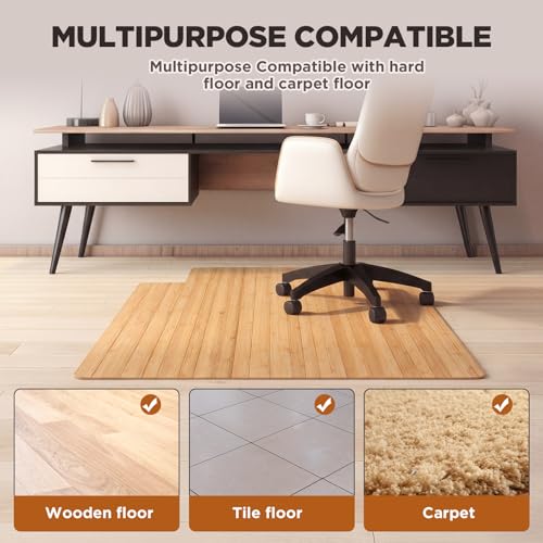 Image of Leinuosen 45 inch x 53 inch Office Bamboo Chairmat for Carpet Floor Mat Highly Premium Quality Anti-Slip Office & Home Floor Protector Low Pile Carpet Chair Mat, 5mm Thick(with Lip, Wood)