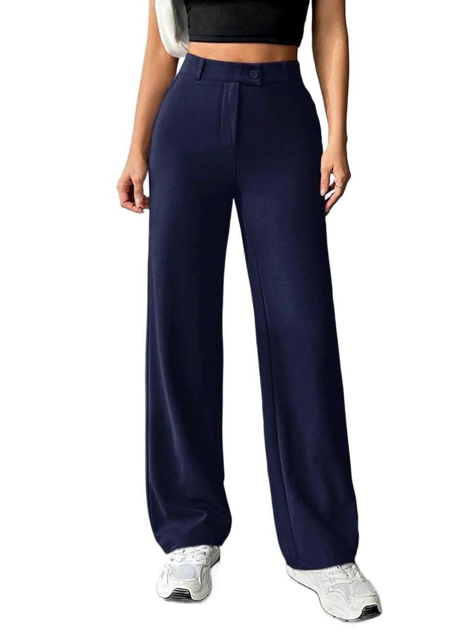 Womens Fall Solid Color Front Button Casual Long Pants Trousers