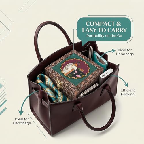 Image of Kamdhenu Wooden Jewellery Box | Handcrafted Decorative Storage Organizer | Traditional, Multipurpose Keepsake Box for Rings, Earrings & Small Accessories | Teal Lotus, Pack of 10