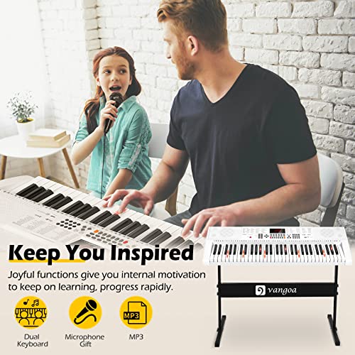 Vangoa Keyboard Piano With 61 Lighted Keys, Full-Size Electric Piano Keyboard For Beginner Kids Teens Adults With Stand, Microphone, 3 Teaching Modes, Usb Port, White #TOP3