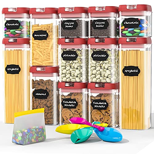 Airtight Food Storage Containers Set, BPA Free Plastic Cereal Containers Premium Kitchen Pantry Organization and Storage Container - Includes Spoon and a Small Food Storage Bag (12 Pieces)
