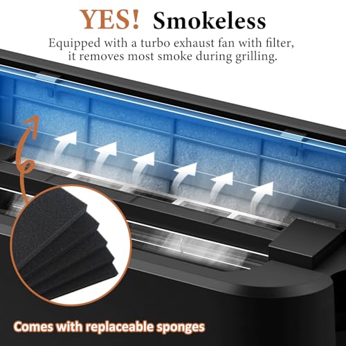 Image of Indoor Grill, CUSIMAX Electric Smokeless Grill & Griddle, Black, 1500W | With REPLACEABLE Smoke Filter Sponge /Smart LED Display /Non Stick 2 in 1 Grill & Griddle Plates /Larger Grilling Area