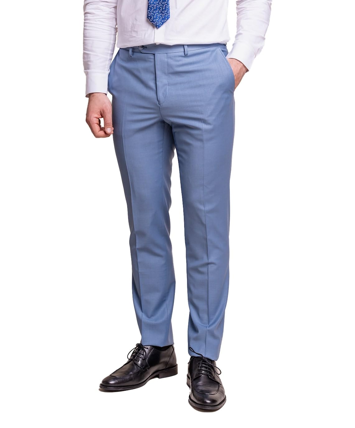 Mens Slim Fit Wool Blend Formal Ocean Blue Suit Wedding Business Tailored Premium 3 Piece Set