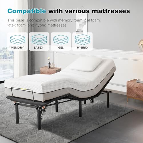 Kaimei Adjustable Bed Base with Head and Foot Incline, Wireless Remote Control, Black - Thumbnail 3