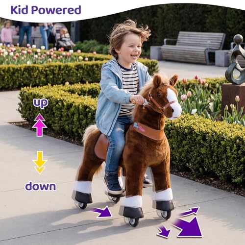 Image of PonyCycle Official Classic U Series Ride on Horse Toy Plush Walking Animal Brown Horse Size 4 for Age 4-8 Ux424