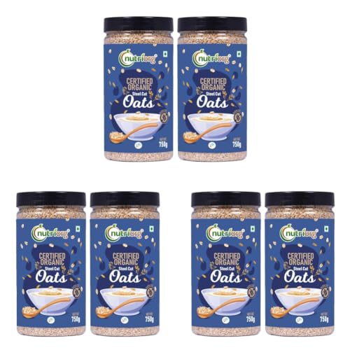 Image of NutriOrg Steel Cut Oats 1.5kg (Pack of 6 * 750) | Organic & Gluten Free | Overnight Oats | High in Fibre & Protein | Healthy Breakfast option