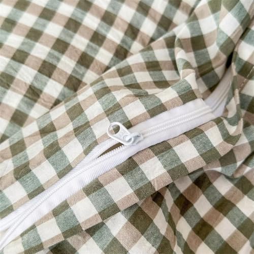 Image of MKXI Sage Green Gingham Duvet Cover Full, 3-Piece Ruffled Bedding Set - 100% Washed Cotton, Breathable Lightweight Fabric - Farmhouse Boho Chic Style Comforter Cover