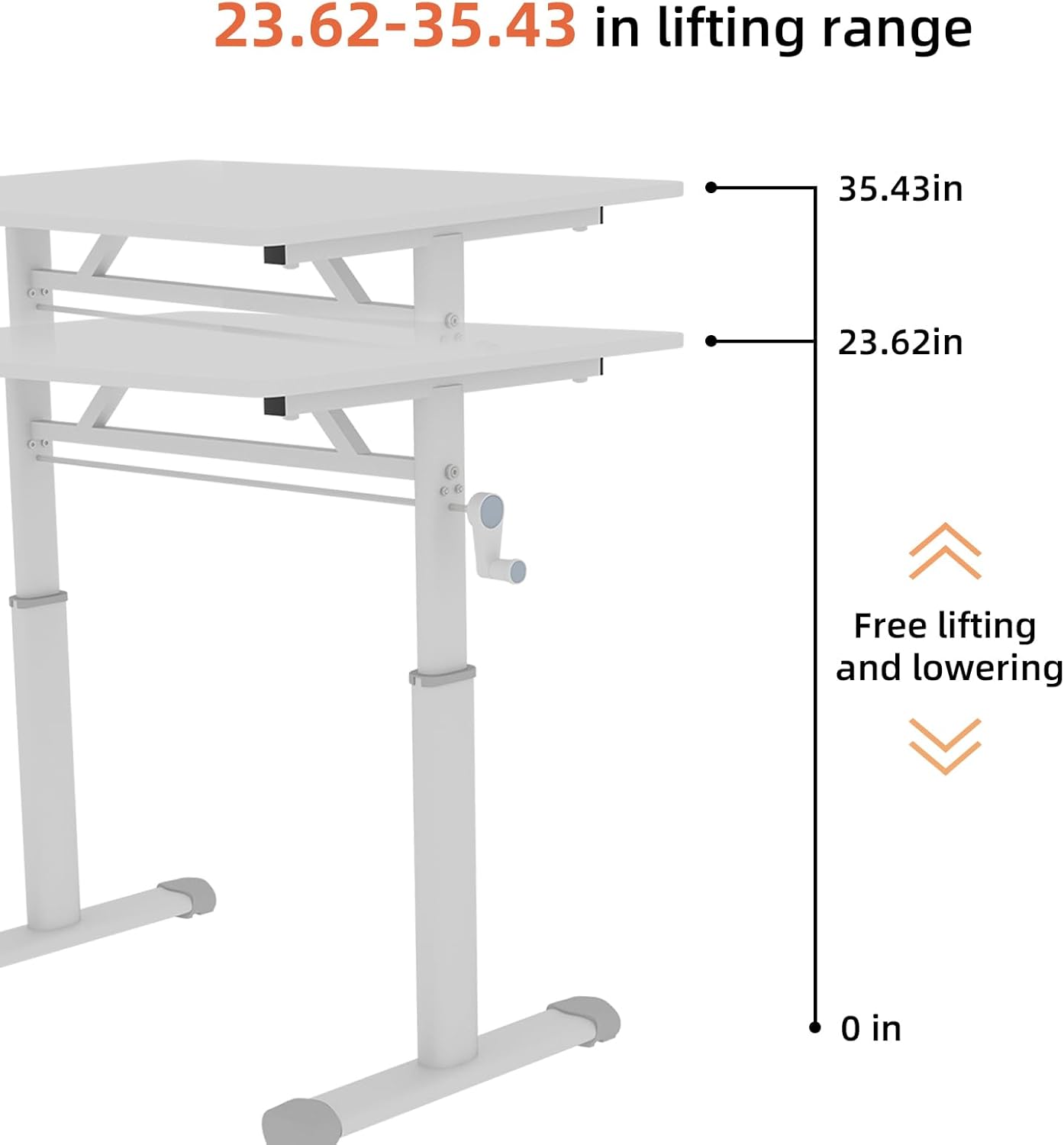 BROVAVE 47" Hand-Crank Adjustable Computer Desk, Gaming Desk with Sturdy Wide Footstand, Home Office Desk for Sitting/Standing Work, White