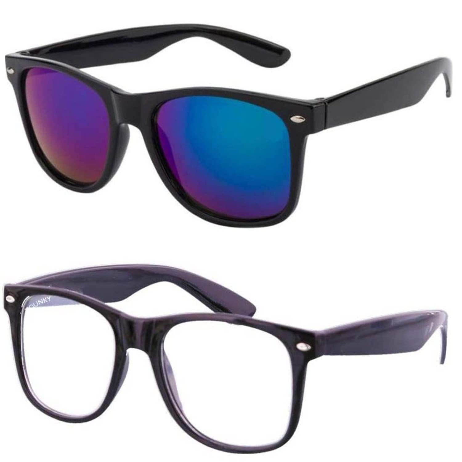 Blue & Clear Rectangular Combo Sunglasses for Men And Women with UV Protection (Lens Blue & Clear || Frame-Black || FRH-056) - Pack of 2-image-1